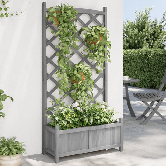 Planter with Gray Trellis in Solid Fir Wood