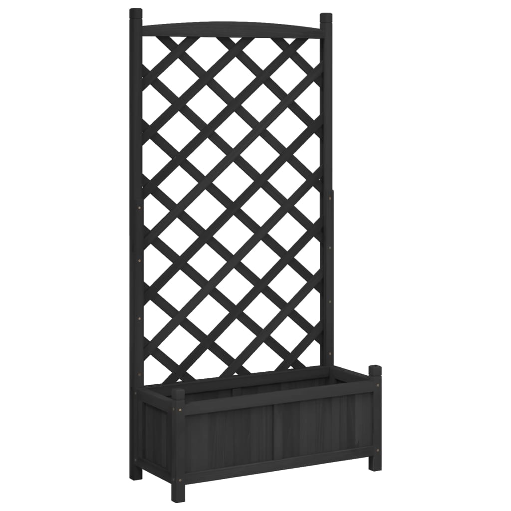 Planter with Black Trellis in Solid Fir Wood
