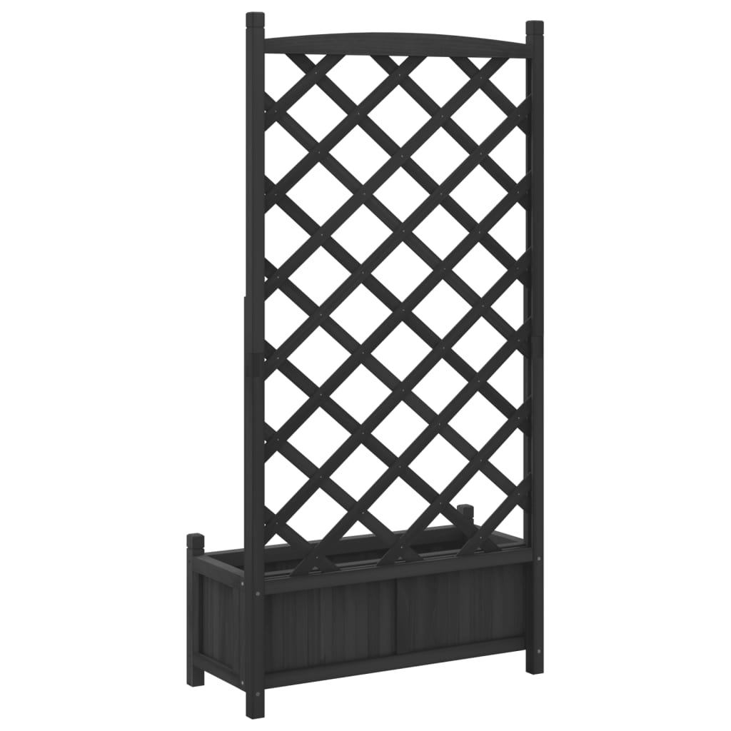 Planter with Black Trellis in Solid Fir Wood