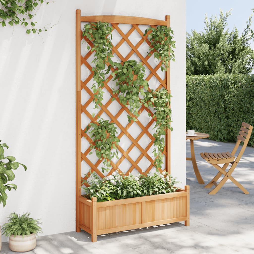 Fioriera con Traliccio Marrone 90x35x180 cm in Massello di Abete - homemem39
