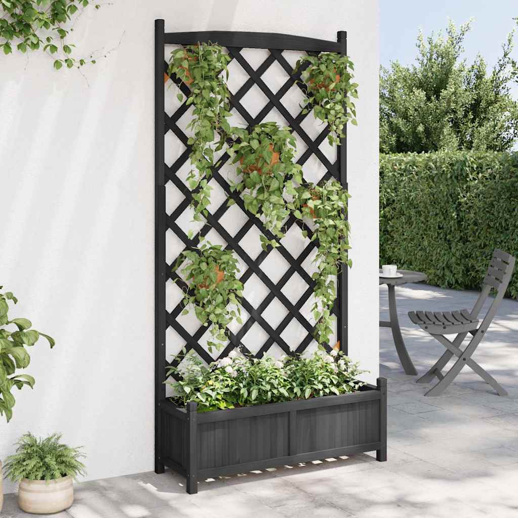 Fioriera con Traliccio Nera 90x35x180 cm in Massello di Abete - homemem39
