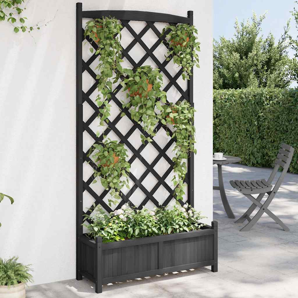 Fioriera con Traliccio Nera 90x35x180 cm in Massello di Abete - homemem39