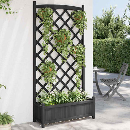 Fioriera con Traliccio Nera 90x35x180 cm in Massello di Abete - homemem39