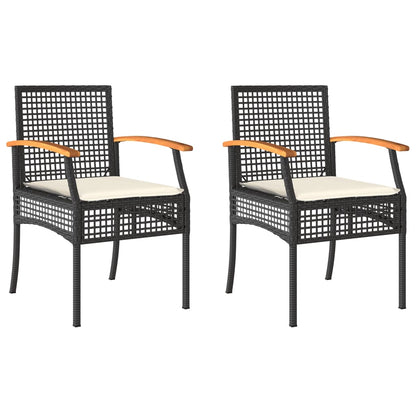 Sedie da Giardino con Cuscini 2 pz Nere in Polyrattan e Acacia - homemem39