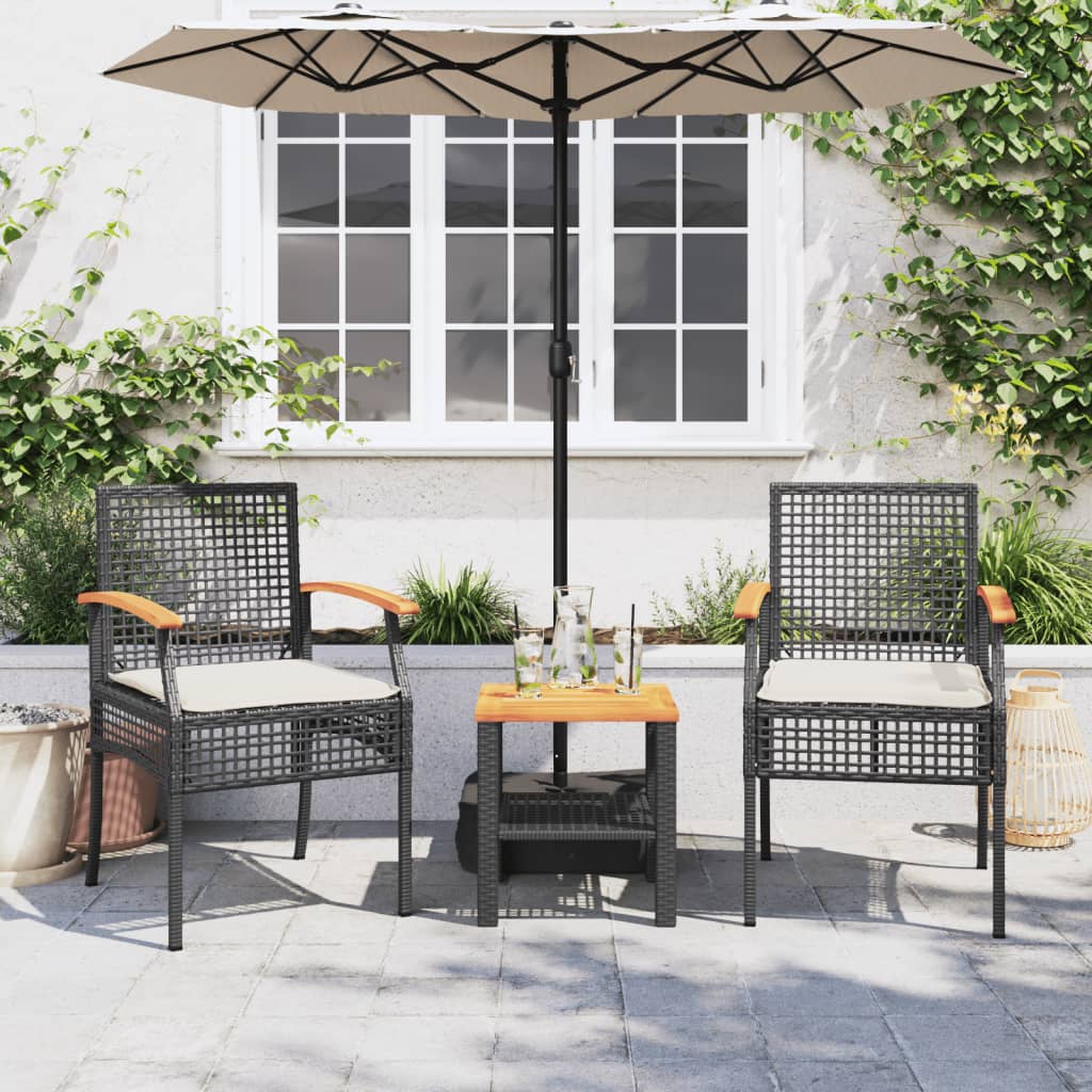 Sedie da Giardino con Cuscini 2 pz Nere in Polyrattan e Acacia - homemem39