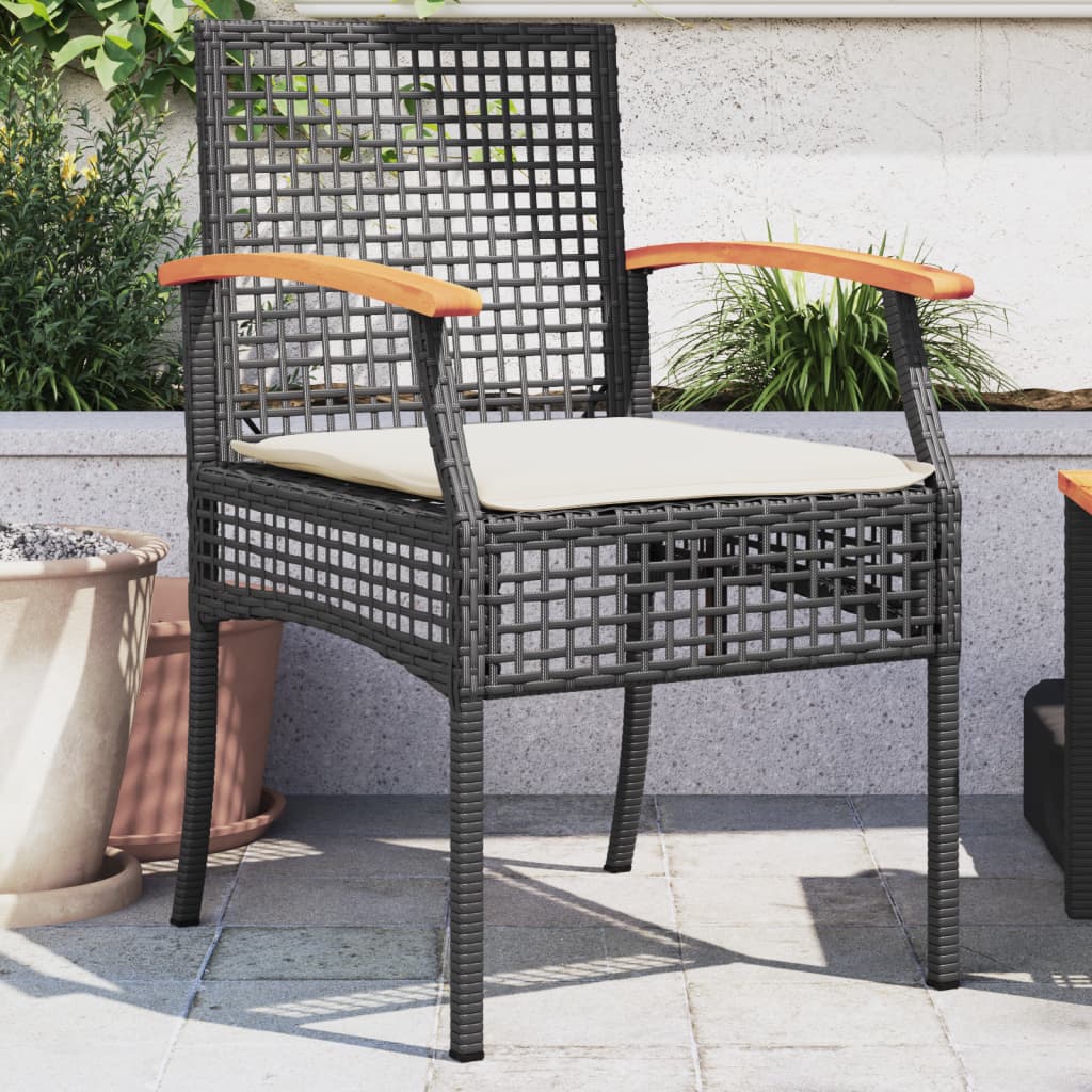 Sedie da Giardino con Cuscini 2 pz Nere in Polyrattan e Acacia - homemem39