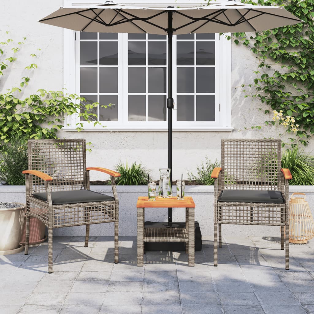 Sedie da Giardino con Cuscini 2pz Grigie in Polyrattan e Acacia