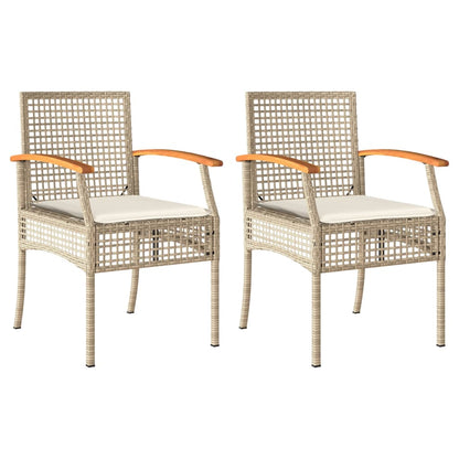 Sedie da Giardino con Cuscini 2 pz Beige in Polyrattan e Acacia - homemem39