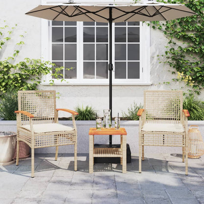 Sedie da Giardino con Cuscini 2 pz Beige in Polyrattan e Acacia