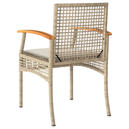 Sedie da Giardino con Cuscini 2 pz Beige in Polyrattan e Acacia