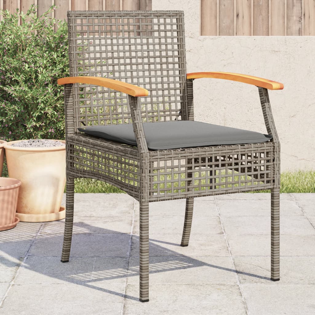 Sedie da Giardino con Cuscini 4pz Grigie in Polyrattan e Acacia - homemem39