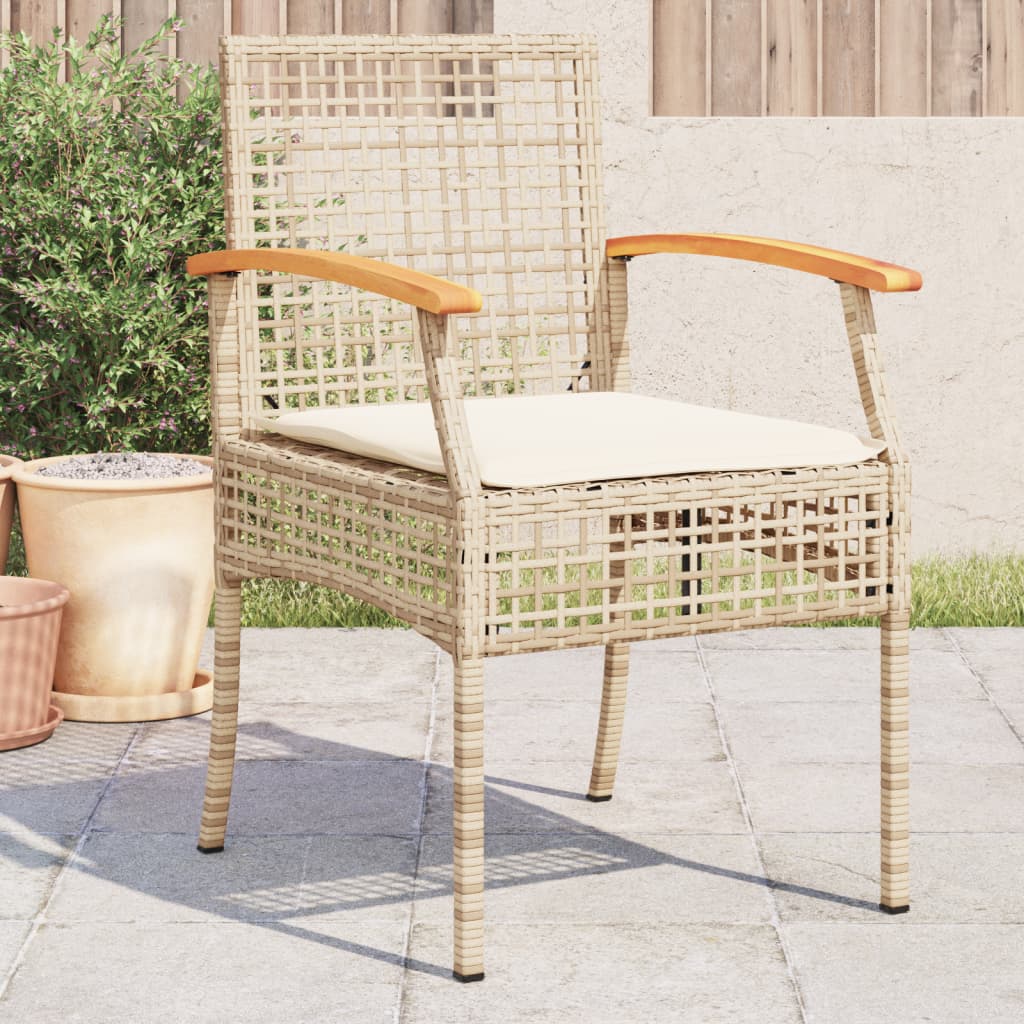 Sedie da Giardino con Cuscini 4 pz Beige in Polyrattan e Acacia - homemem39