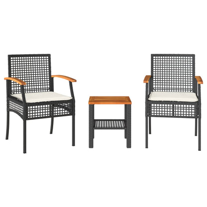 Set da Bistrò 3 pz con Cuscini Nero Polyrattan e Legno Acacia - homemem39