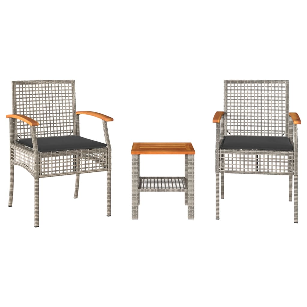 Set da Bistrò 3 pz con Cuscini Grigio Polyrattan e Legno Acacia | homemem39