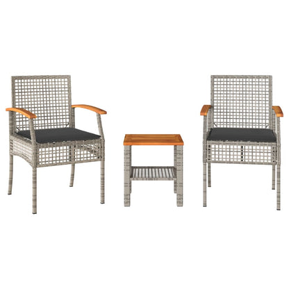 Set da Bistrò 3 pz con Cuscini Grigio Polyrattan e Legno Acacia | homemem39