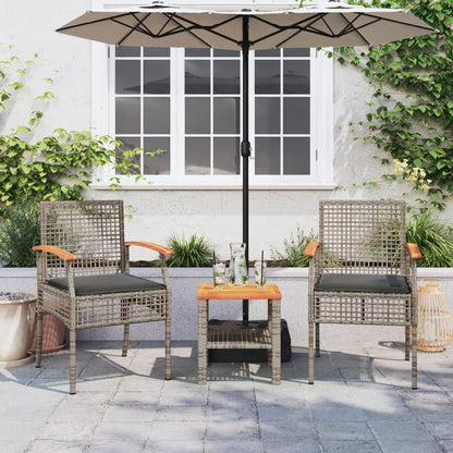 Set da Bistrò 3 pz con Cuscini Grigio Polyrattan e Legno Acacia | homemem39