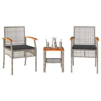Set da Bistrò 3 pz con Cuscini Grigio Polyrattan e Legno Acacia | homemem39