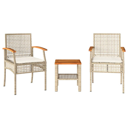Set da Bistrò 3 pz con Cuscini Beige Polyrattan e Legno Acacia | homemem39