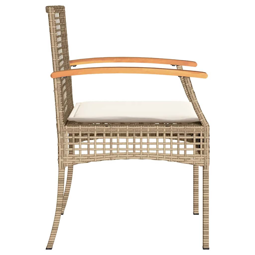 Set da Bistrò 3 pz con Cuscini Beige Polyrattan e Legno Acacia | homemem39