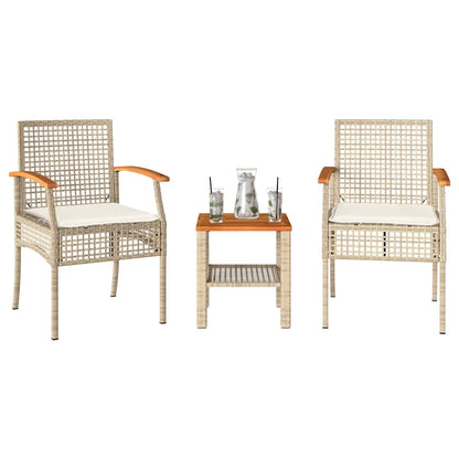 Set da Bistrò 3 pz con Cuscini Beige Polyrattan e Legno Acacia | homemem39