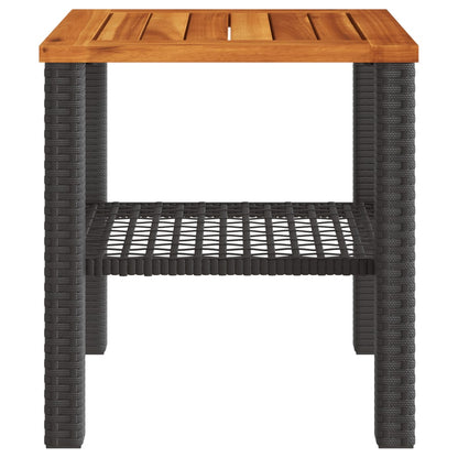 Tavolo da Giardino Nero 40x40x42cm in Polyrattan e Legno Acacia