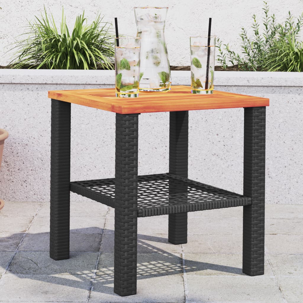 Tavolo da Giardino Nero 40x40x42cm in Polyrattan e Legno Acacia - homemem39