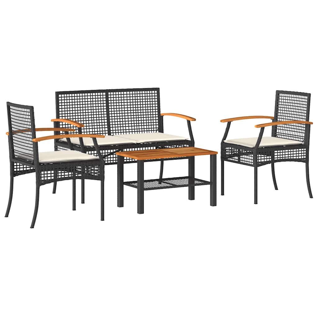 Set Divani da Giardino 4 pz con Cuscini Nero in Polyrattan | homemem39