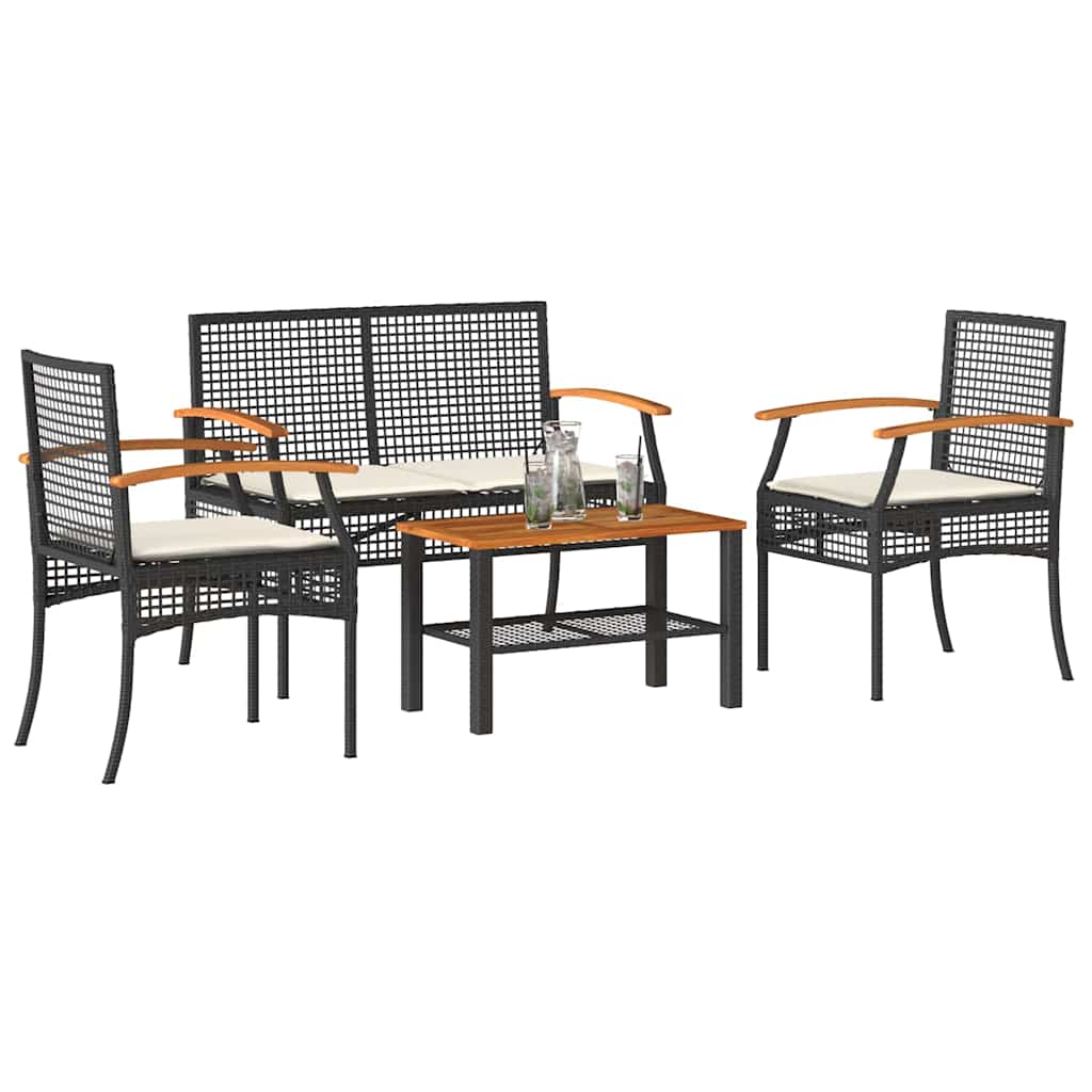 Set Divani da Giardino 4 pz con Cuscini Nero in Polyrattan | homemem39