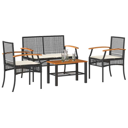 Set Divani da Giardino 4 pz con Cuscini Nero in Polyrattan | homemem39