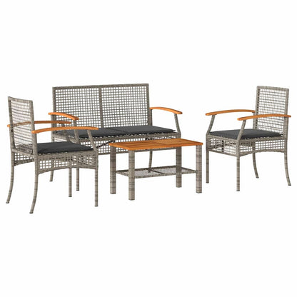 Set Divani da Giardino 4 pz con Cuscini in Polyrattan Grigio | homemem39