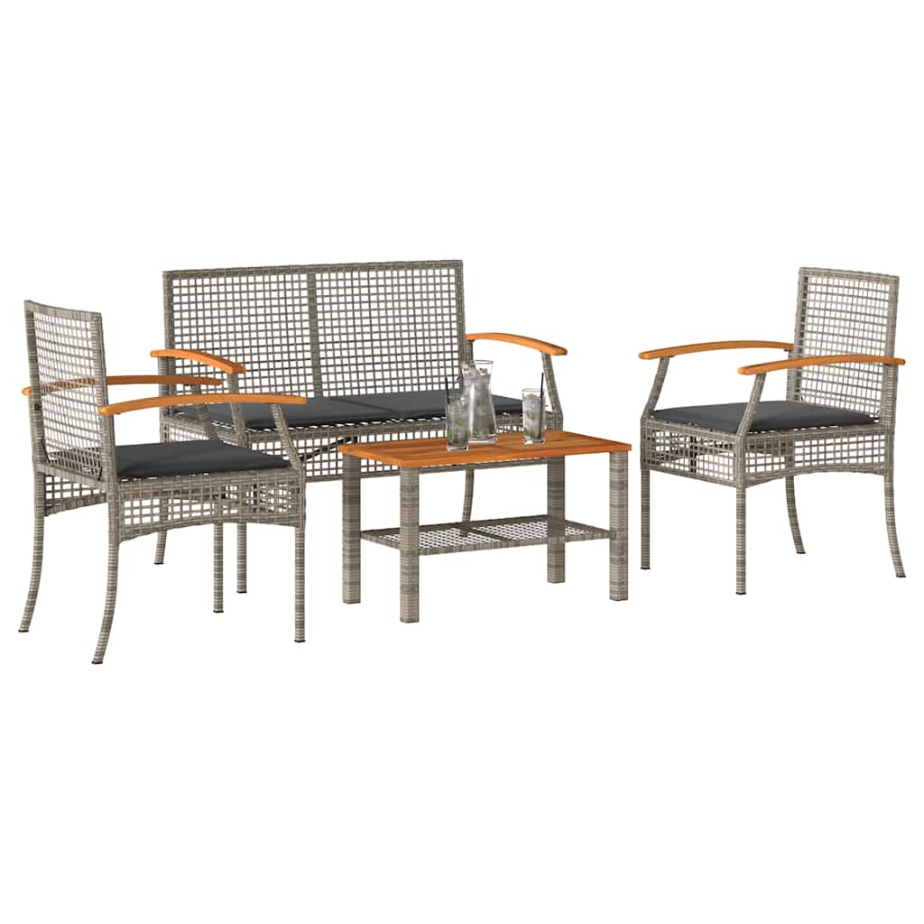 Set Divani da Giardino 4 pz con Cuscini in Polyrattan Grigio | homemem39
