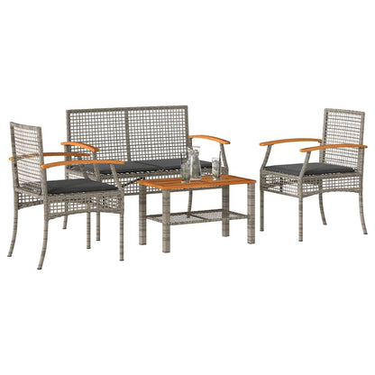 Set Divani da Giardino 4 pz con Cuscini in Polyrattan Grigio | homemem39