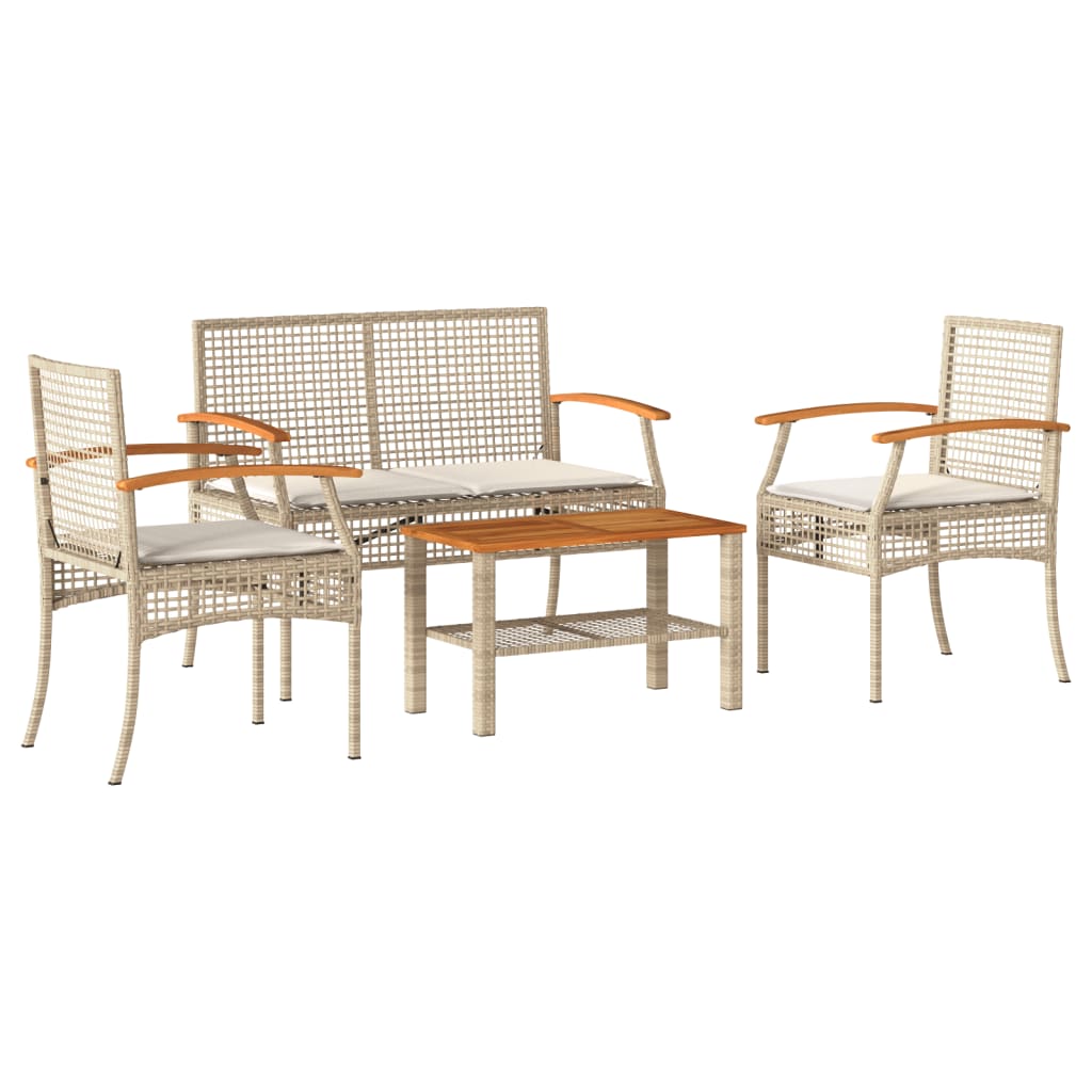 Set Divani da Giardino 4 pz con Cuscini in Polyrattan Beige | homemem39