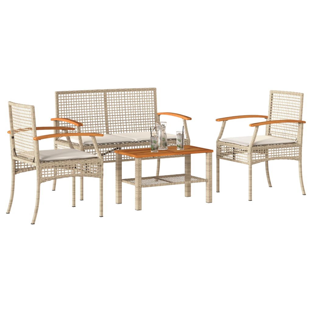 Set Divani da Giardino 4 pz con Cuscini in Polyrattan Beige | homemem39