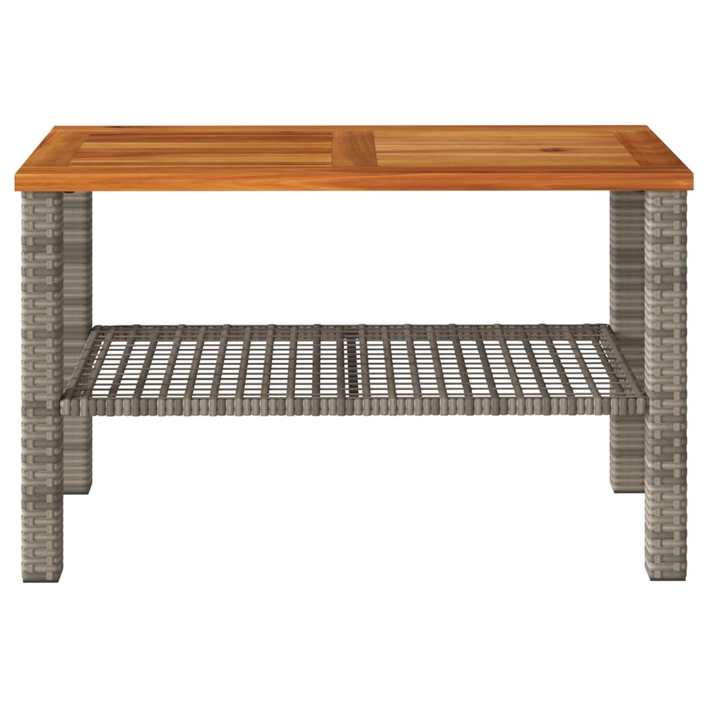 Gray Garden Table 70x38x42 cm Polyrattan and Acacia Wood