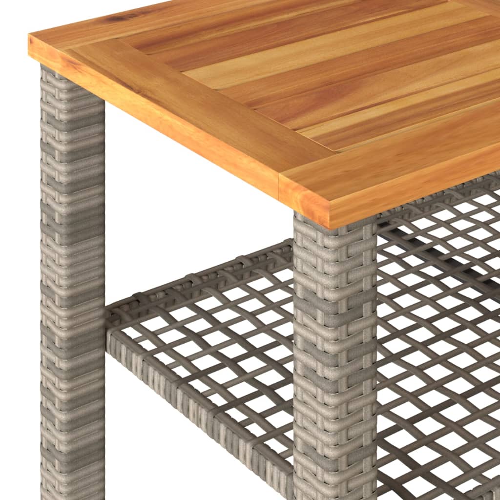 Gray Garden Table 70x38x42 cm Polyrattan and Acacia Wood