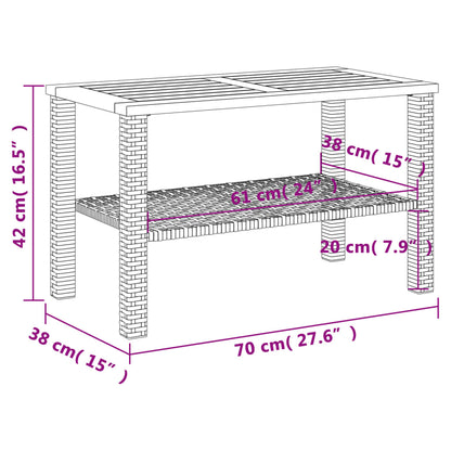 Gray Garden Table 70x38x42 cm Polyrattan and Acacia Wood