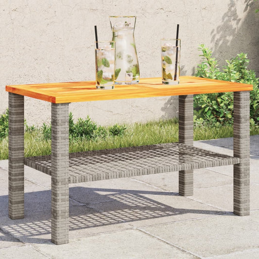 Gray Garden Table 70x38x42 cm Polyrattan and Acacia Wood