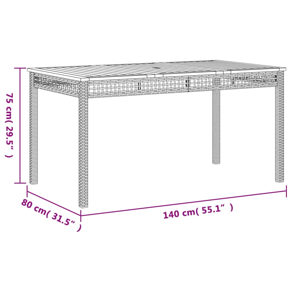 Tavolo da Giardino Nero 140x80x75 cm Polyrattan e Legno Acacia