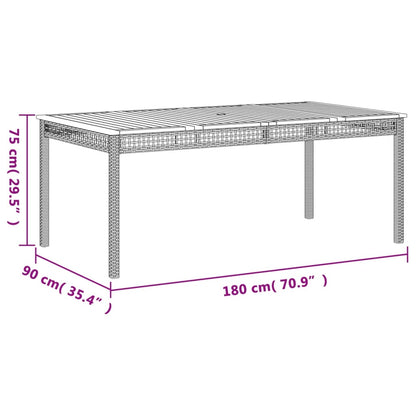 Tavolo da Giardino Nero 180x90x75 cm Polyrattan e Legno Acacia