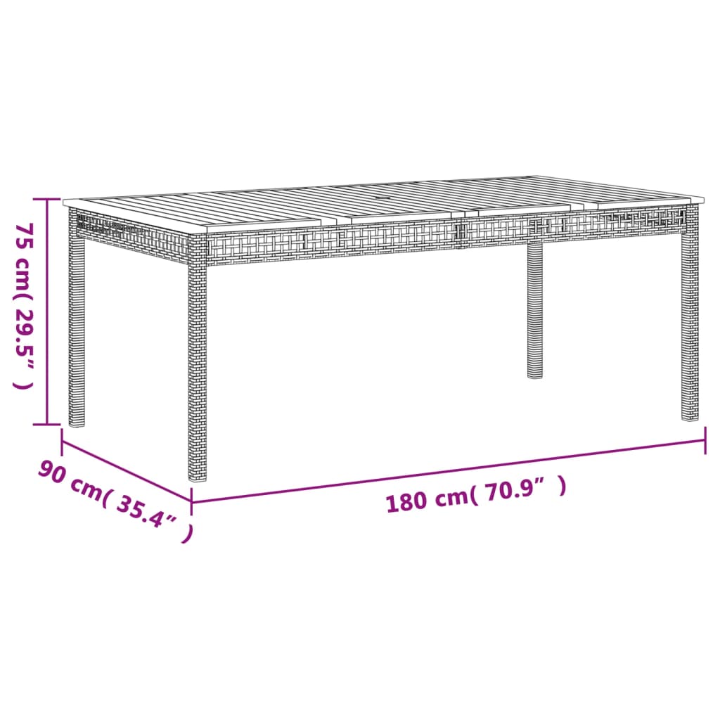 Tavolo da Giardino Grigio 180x90x75cm Polyrattan e Legno Acacia