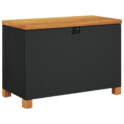 Contenitore Giardino Nero 80x40x48 cm Polyrattan e Legno Acacia