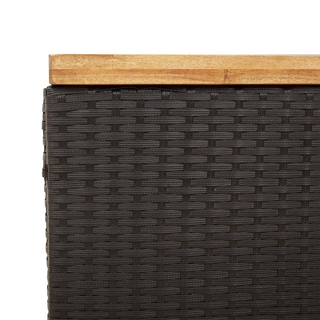 Contenitore Giardino Nero 80x40x48 cm Polyrattan e Legno Acacia