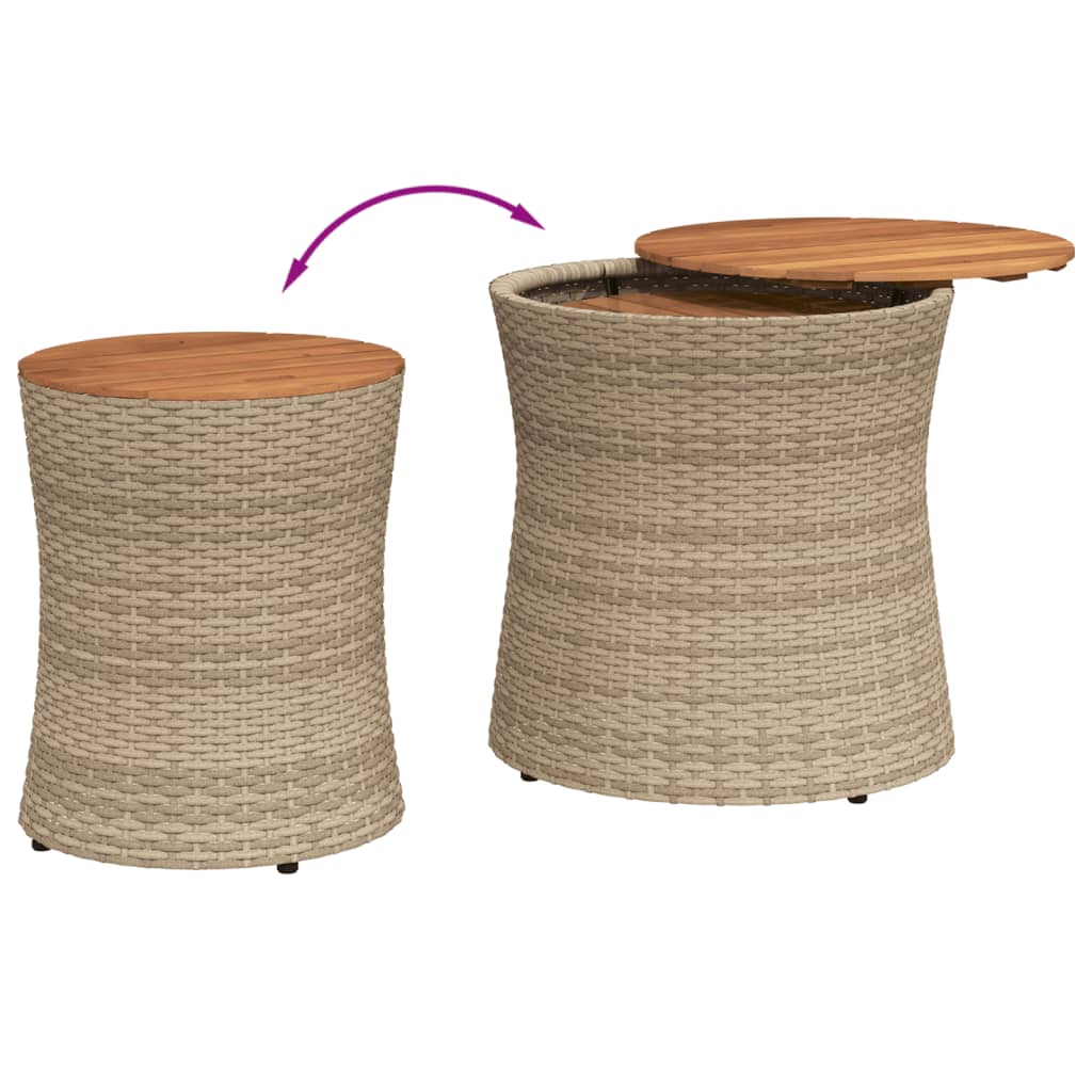 Tavolini da Giardino 2pz con Piano in Legno Beige in Polyrattan