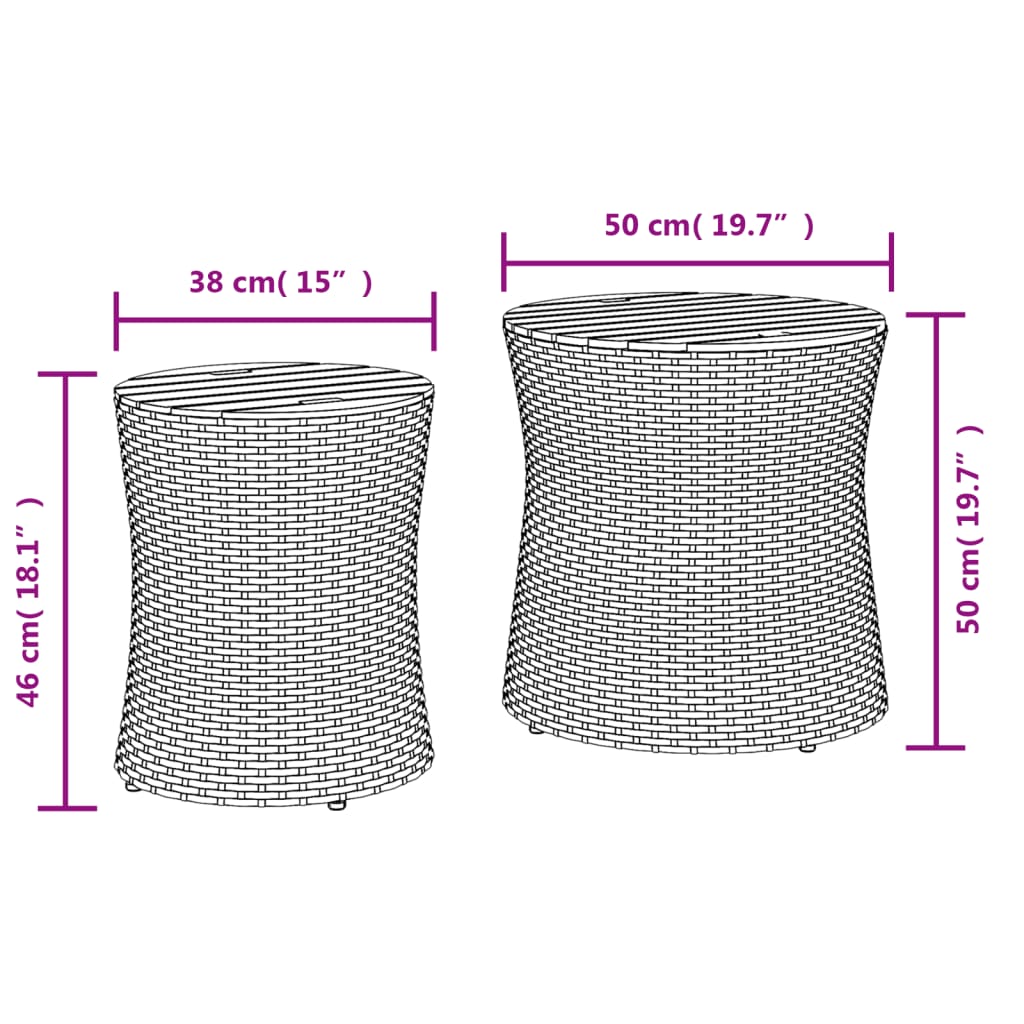 Tavolini da Giardino 2pz con Piano in Legno Beige in Polyrattan - homemem39