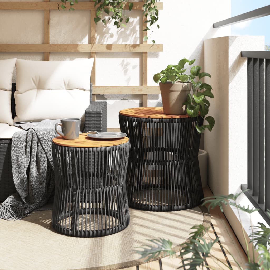 Tavolini da Giardino 2 pz con Piano in Legno Neri in Polyrattan | homemem39