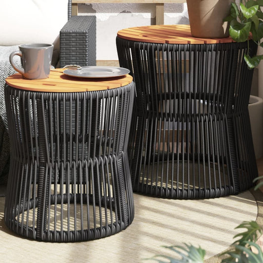 Tavolini da Giardino 2 pz con Piano in Legno Neri in Polyrattan | homemem39