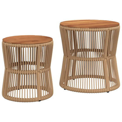Tavolini da Giardino 2pz con Piano in Legno Beige in Polyrattan | homemem39
