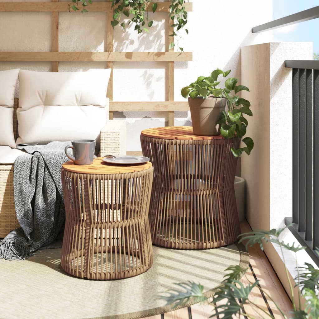 Tavolini da Giardino 2pz con Piano in Legno Beige in Polyrattan | homemem39