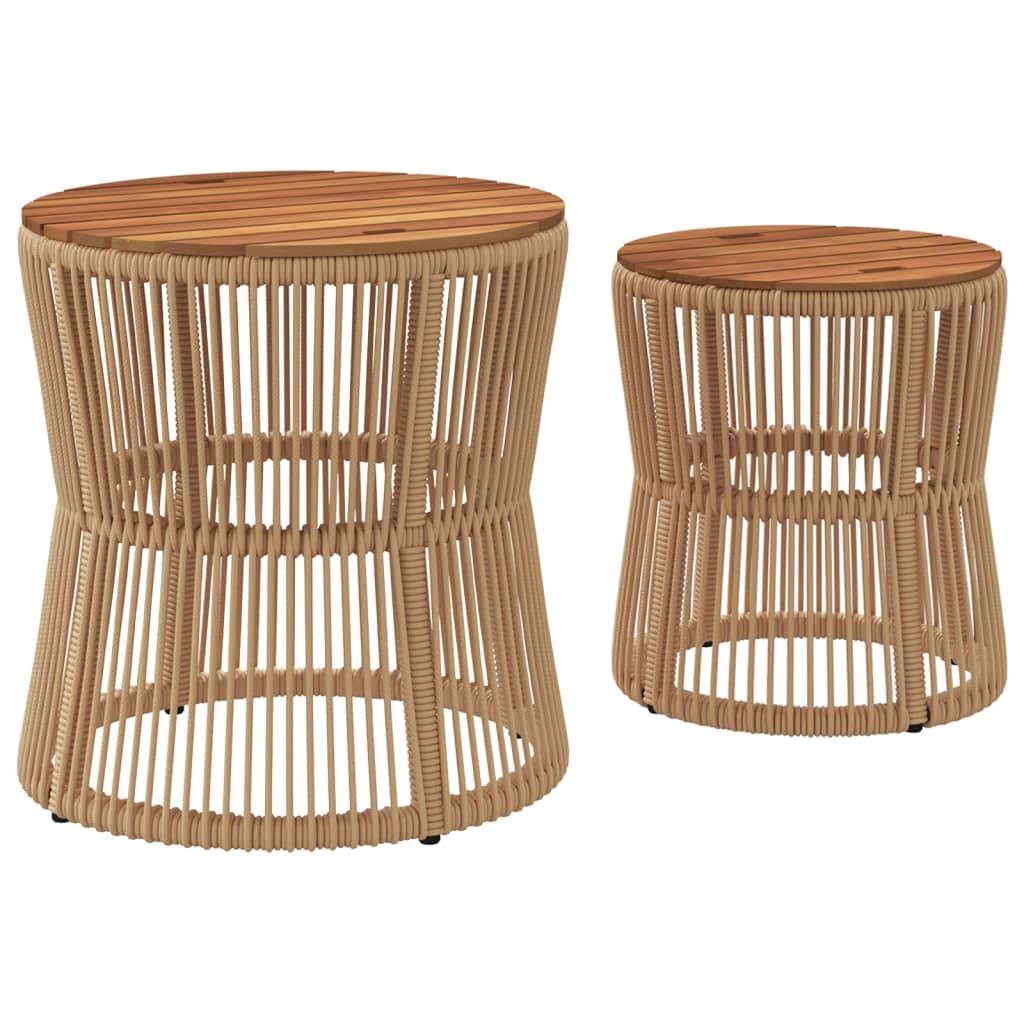 Tavolini da Giardino 2pz con Piano in Legno Beige in Polyrattan | homemem39